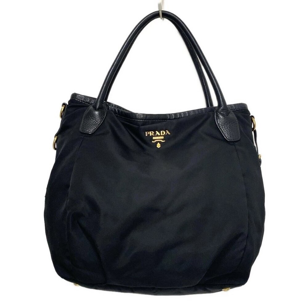 PRADA - Black Nylon Leather Tote Bag 492-071125